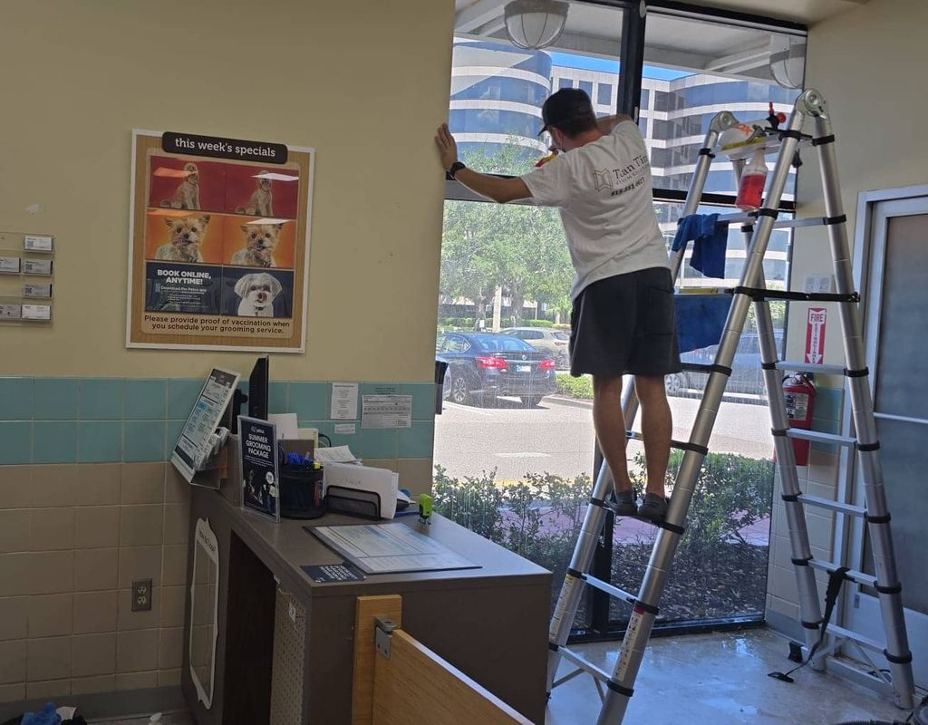 tinted windows inside shop getting worked on